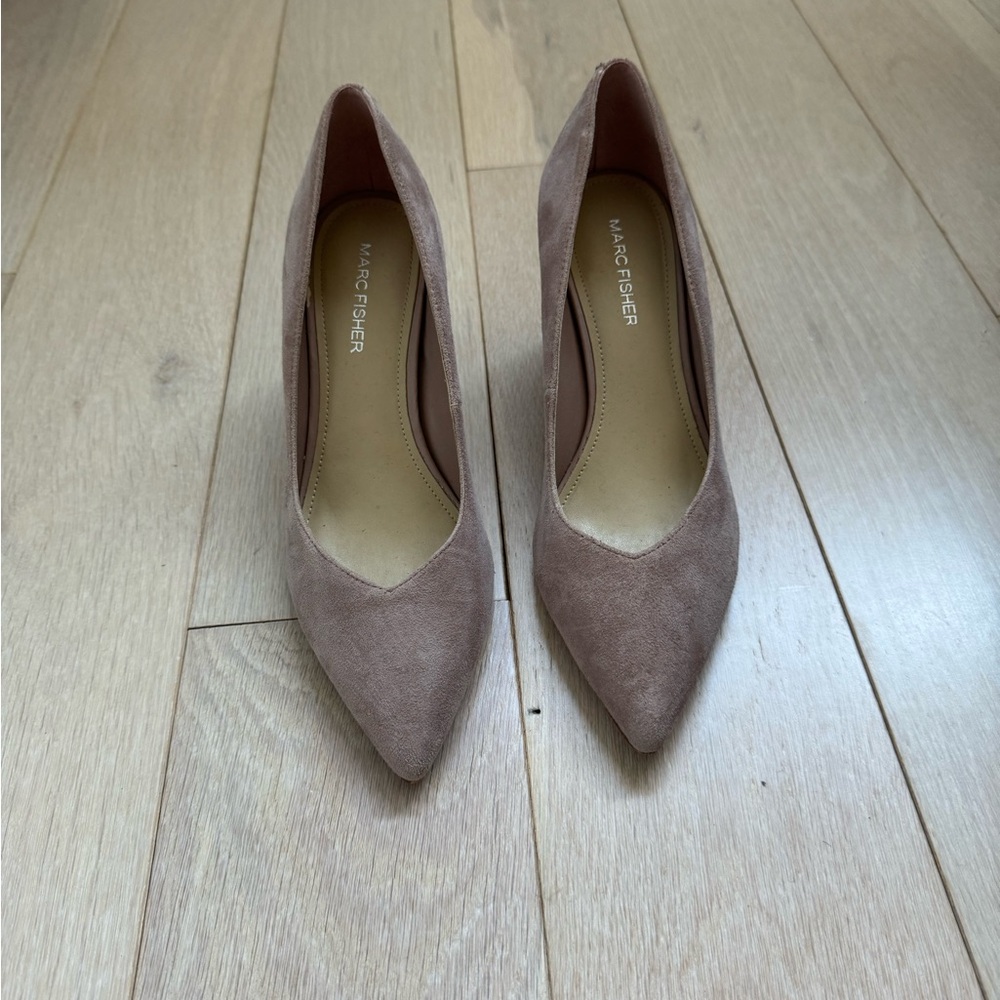 Light pink velvet block heels